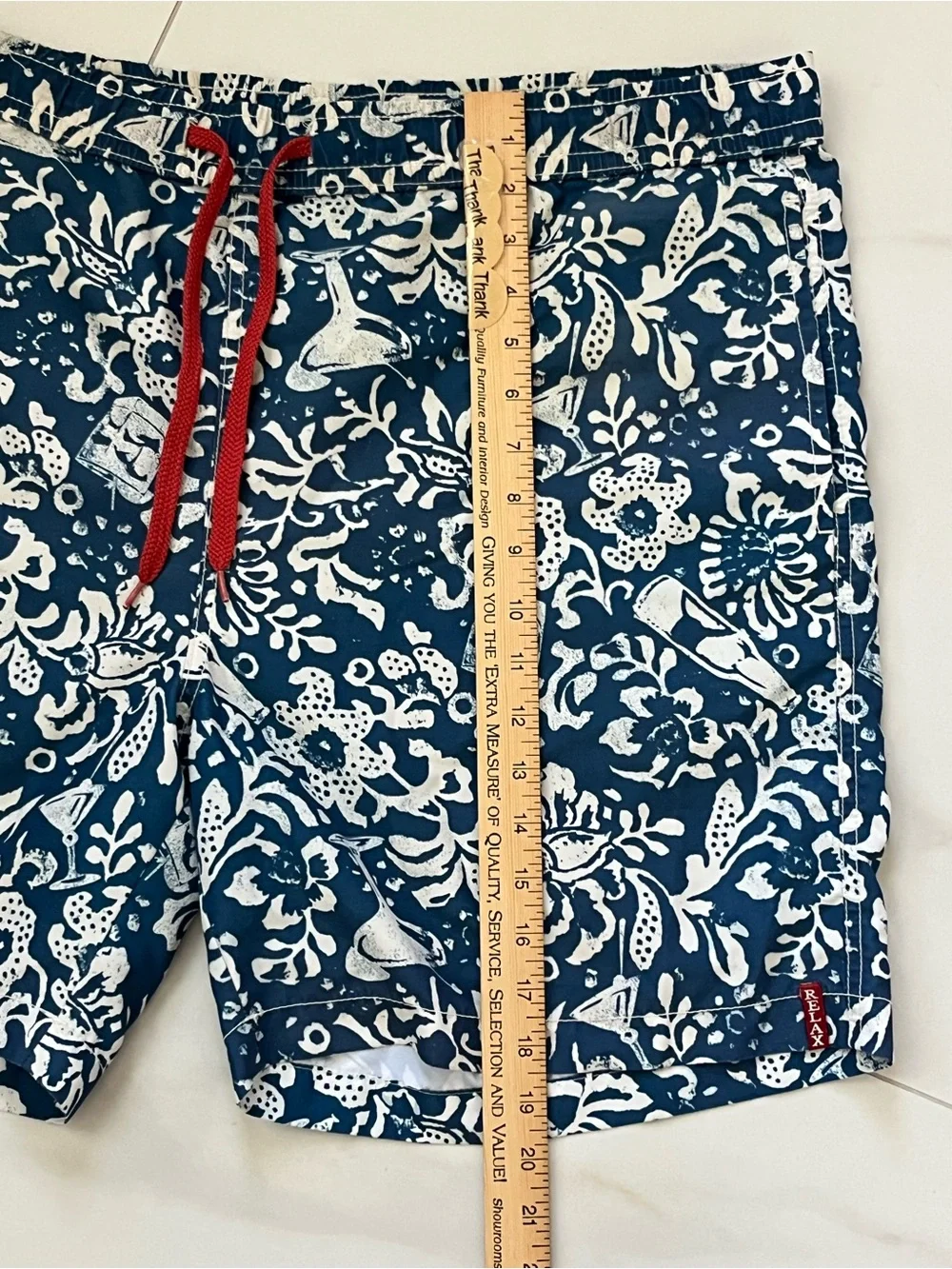 Tommy Bahama Navy Floral Tiki Swim Shorts with Red Drawcord L